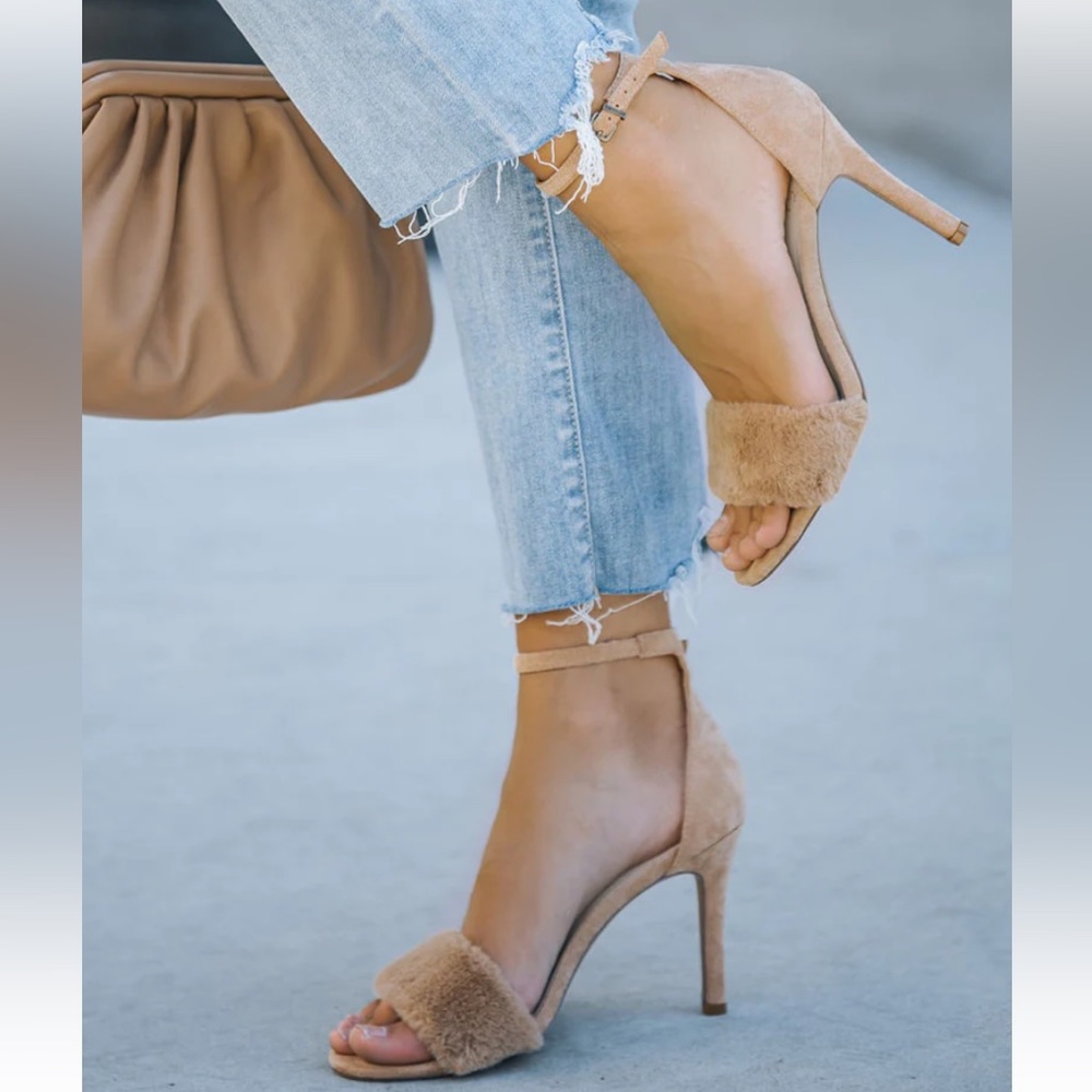 Vici Tan Heels with Fur Detail